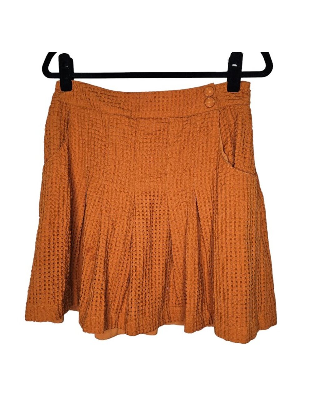 Maeve 8 Orange Side Zip Mini Skirt Pleated Textured Covered Buttons Pockets